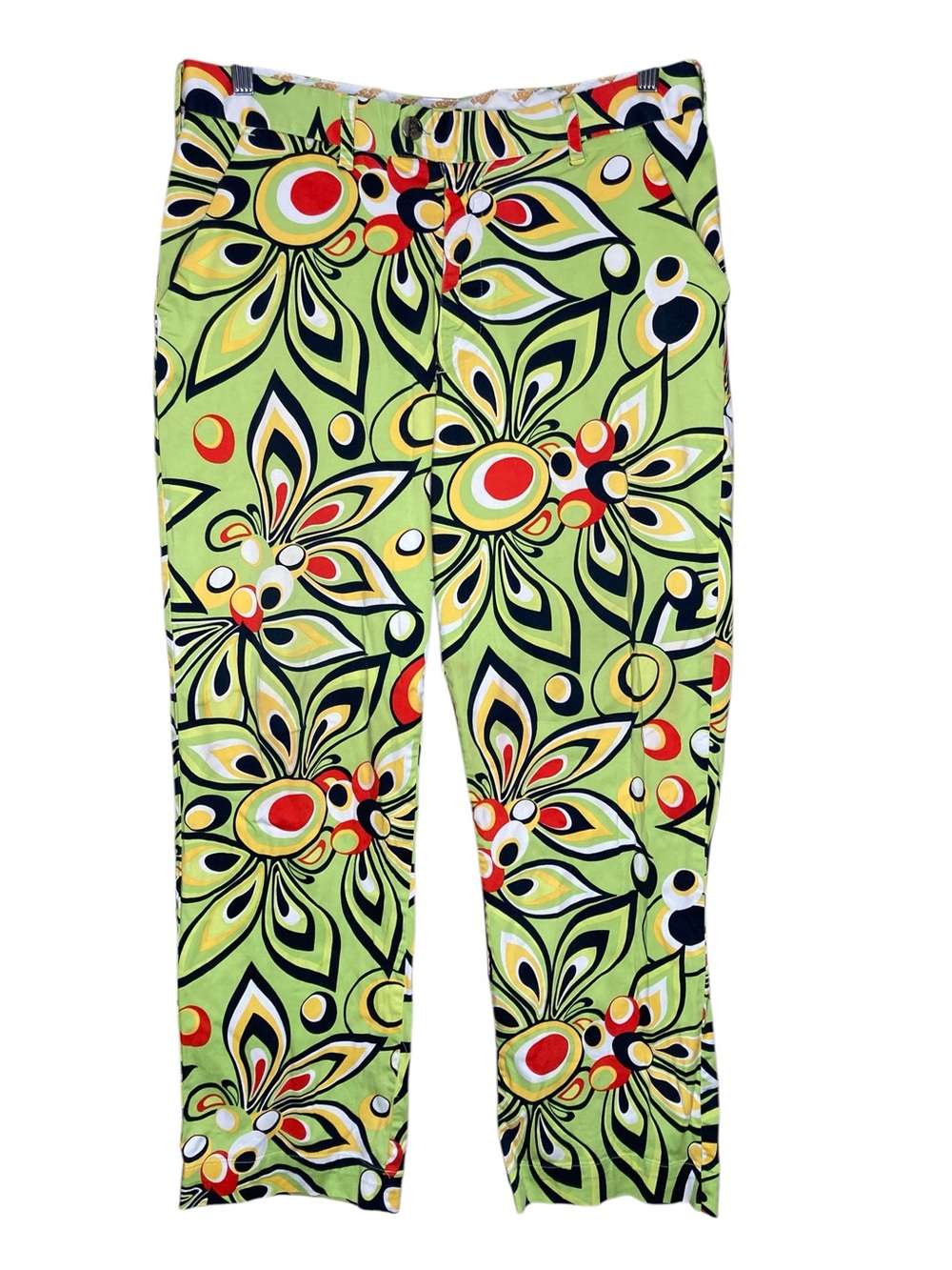 Loudmouth Colourful Floral Print Golf Pants Cotton Blend Green Yellow Men's 34